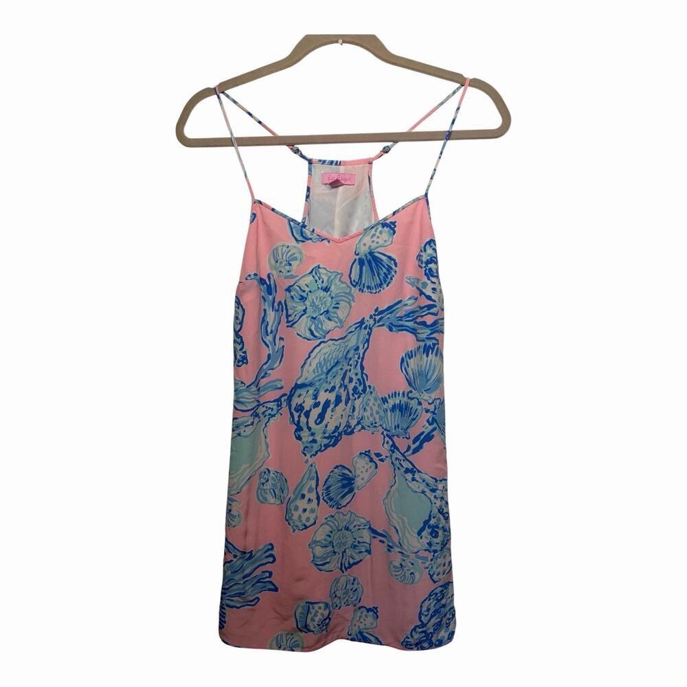 Lilly Pulitzer XXS Pink Seashell Print Silk Blend Slip Dress Adjustable Straps